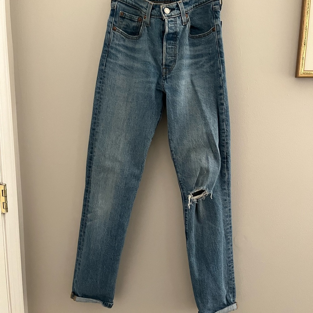 Levi's 501s Distressed Blue Straight Leg Jeans